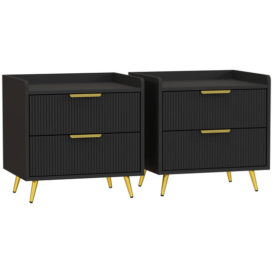 HOMCOM Elegant Two-Drawer Bedside Table Set of 2 - Black
