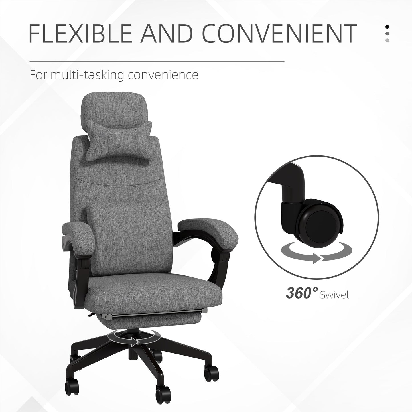 Vinsetto High Back Office Chair Reclining Computer Chair with Footrest Lumbar Support Adjustable Height Swivel Wheels Dark Grey