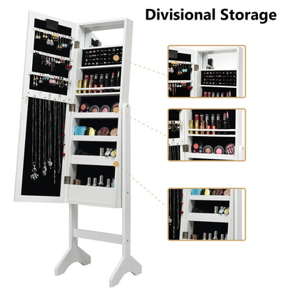 Standing Jewelry Armoire with 18 LED Lights & Mirror