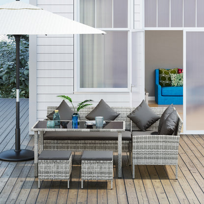 Outsunny tsunny 6-osobowy zestaw jadalny z rattanu, sofa, stół, podnóżek, meble ogrodowe, ciemnoszary