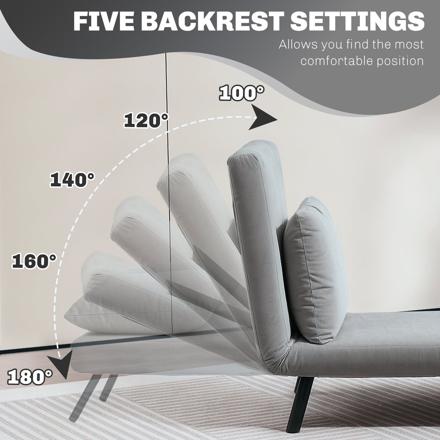 HOMCOM 4-in-1 Velvet-Feel Single Chair Bed, with Pillow - Light Grey