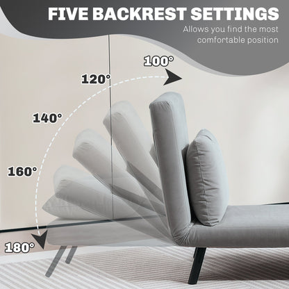 HOMCOM 4-in-1 Velvet-Feel Single Chair Bed, with Pillow - Light Grey