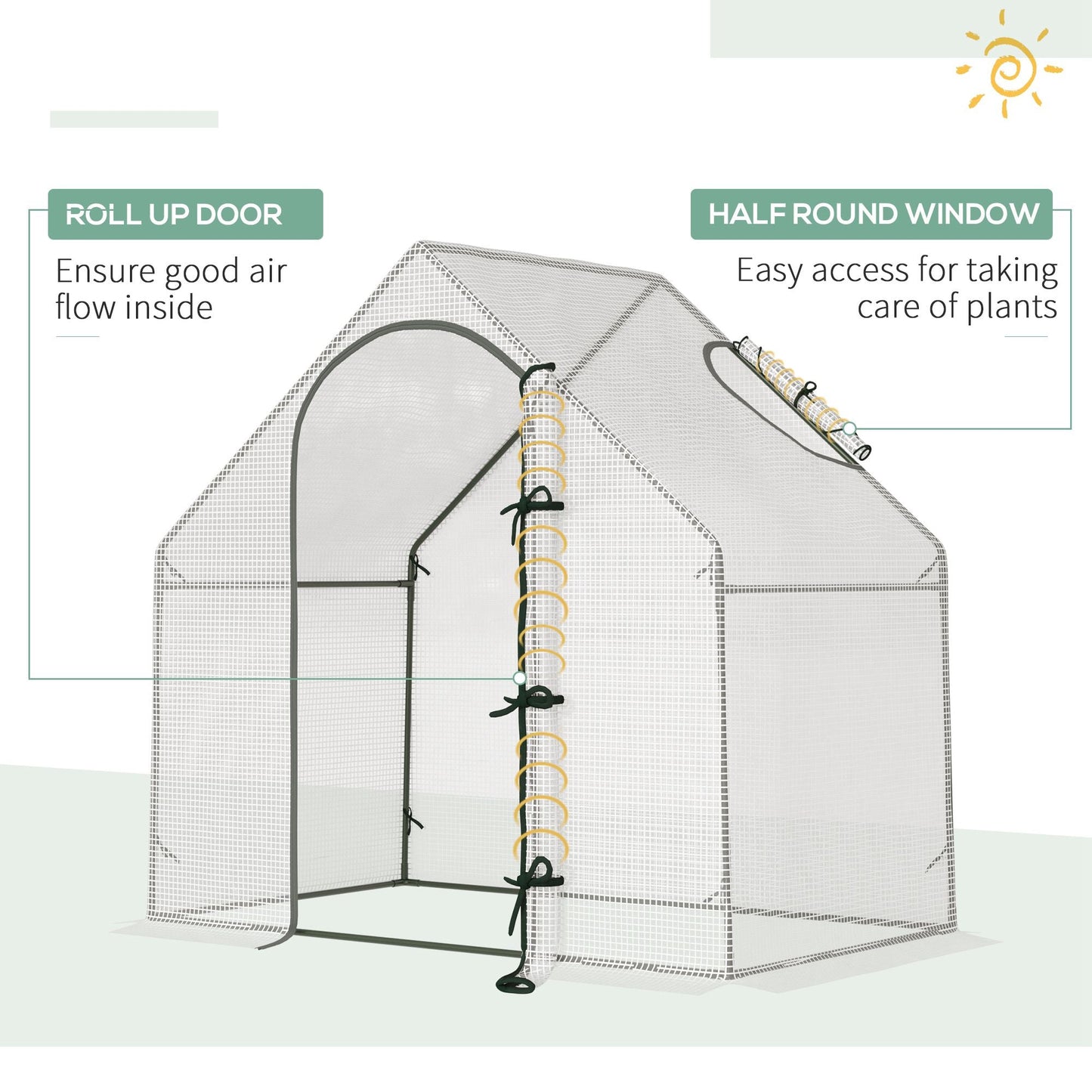 Outsunny Walk-In Greenhouse with Window Roll-Up Door, Portable Garden Grow House with Steel Frame for Vegetable Plant Herb, 180 x 100 x 168cm, White