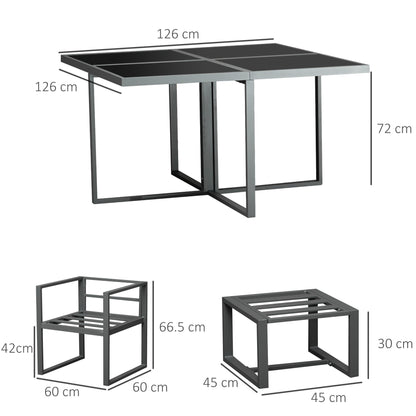 Outsunny 9-częściowy zestaw jadalny z aluminium na patio, zestaw oszczędzający miejsce z 4 krzesłami, 4 pufami, poduszkami, 8-osobowymi meblami ogrodowymi