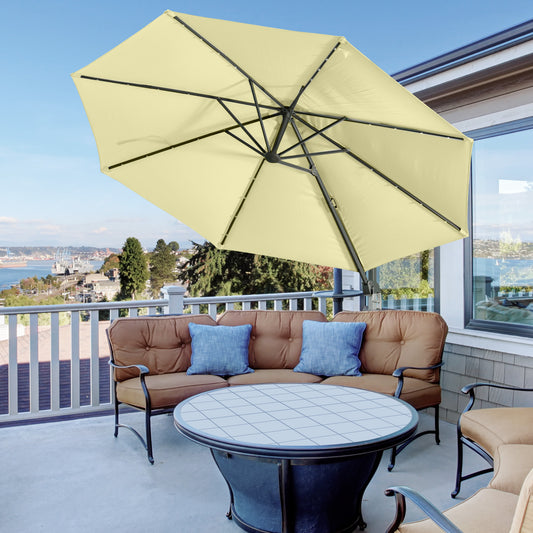 Outsunny 3(m) LED Cantilever Parasol ogrodowy z podstawą i lampami solarnymi beżowy