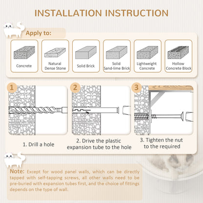 PawHut Wood Cat Shelves, Wall-Mounted Cat Shelter, Curved Kitten Bed Perch Climber Furniture 41 x 28 x 21cm White