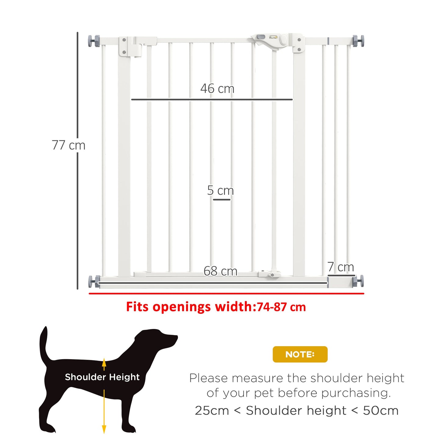 PawHut Adjustable Safety Gate w/ One Extensions, Four Adjustable Screws, White
