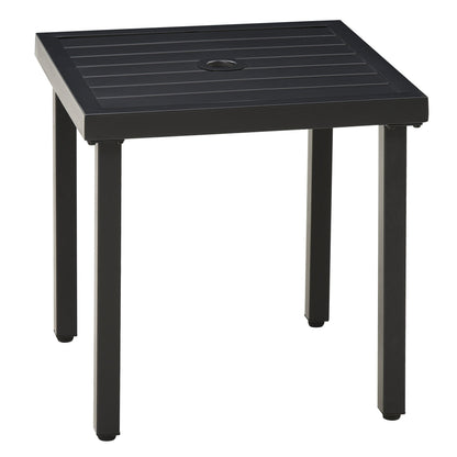 Outsunny Garden Side Table End Table Patio Coffee Table with Umbrella Hole, Steel Frame for Balcony, Black