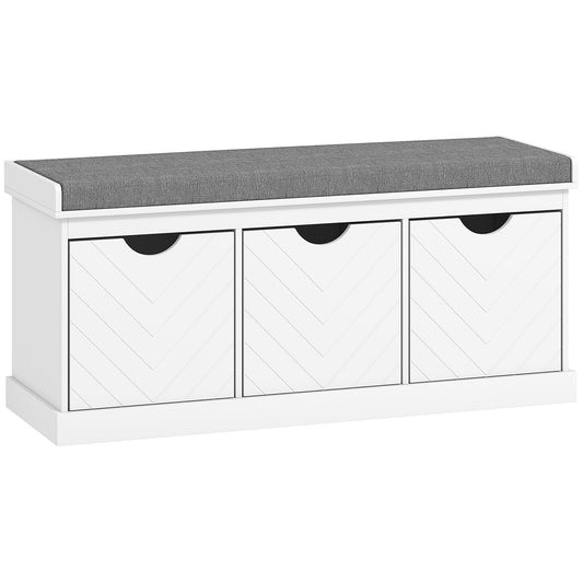 HOMCOM 3-Drawer Padded Shoe Bench with Breathable & Washable Linen-look Cover, White