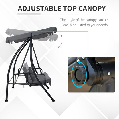 Outsunny Outdoor 2-in-1 Swing Chair Lounger 3 Seater Garden Swing Seat Bed Convertible Tilt Canopy W/ Cushion, Dark Grey