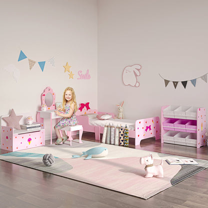 ZONEKIZ Princess-Themed Kids Toddler Bed w/ Cute Patterns, Safety Rails, for Ages 3-6 Years - Pink