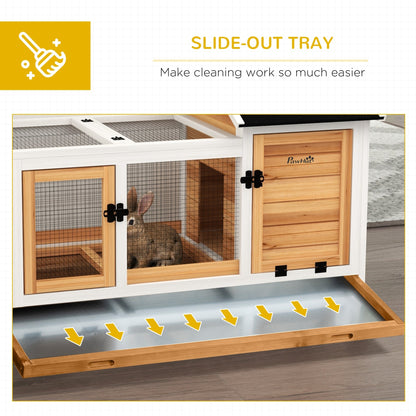 PawHut Wooden Rabbit Hutch, Guinea Pig Cage, with Removable Tray, Wheels - Yellow