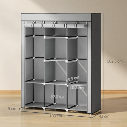 HOMCOM Fabric Wardrobe, with Rails and Shelves - Light Grey