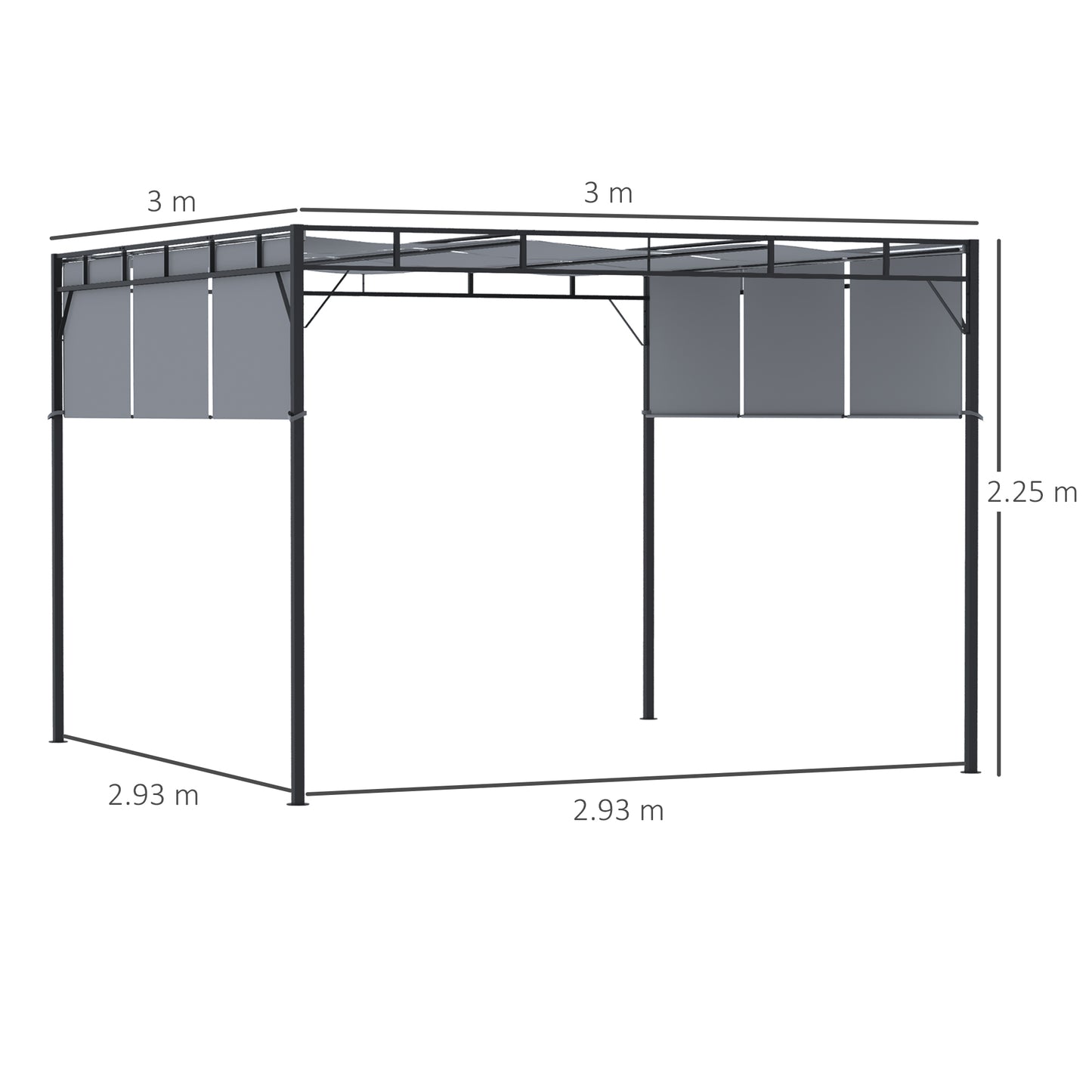 Altana Outsunny 3 x 3(m) ze stali z rozsuwanym dachem, zadaszenie altanki ogrodowej, osłona przeciwsłoneczna na zewnątrz, taras, patio, ciemnoszary