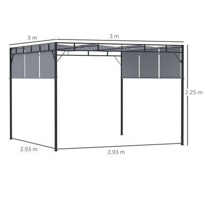 Altana Outsunny 3 x 3(m) ze stali z rozsuwanym dachem, zadaszenie altanki ogrodowej, osłona przeciwsłoneczna na zewnątrz, taras, patio, ciemnoszary