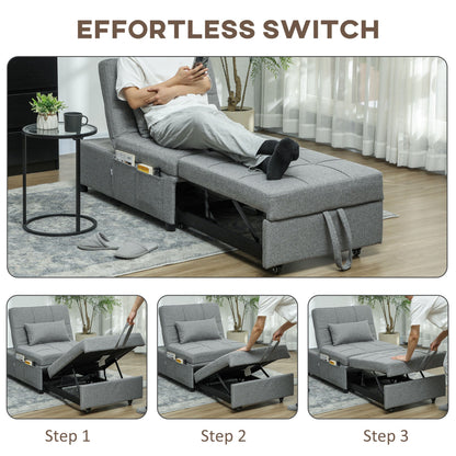 HOMCOM Four-In-One Single Sleeper Chair - Dark Grey