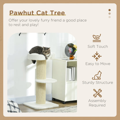 PawHut 2 Tier Sisal Sherpa Cat Tree with Basket Cushion Sisal Post Cream White