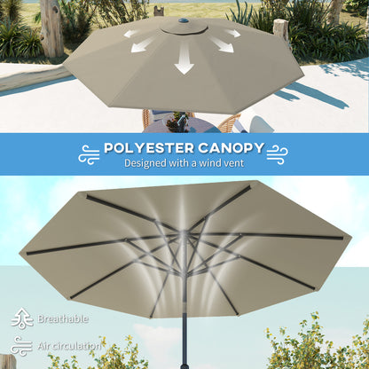 Outsunny 2.6M Parasol ogrodowy z pochylanym i korbowym uchwytem, ​​zewnętrzny parasol przeciwsłoneczny z aluminiową ramą, jasnoszary