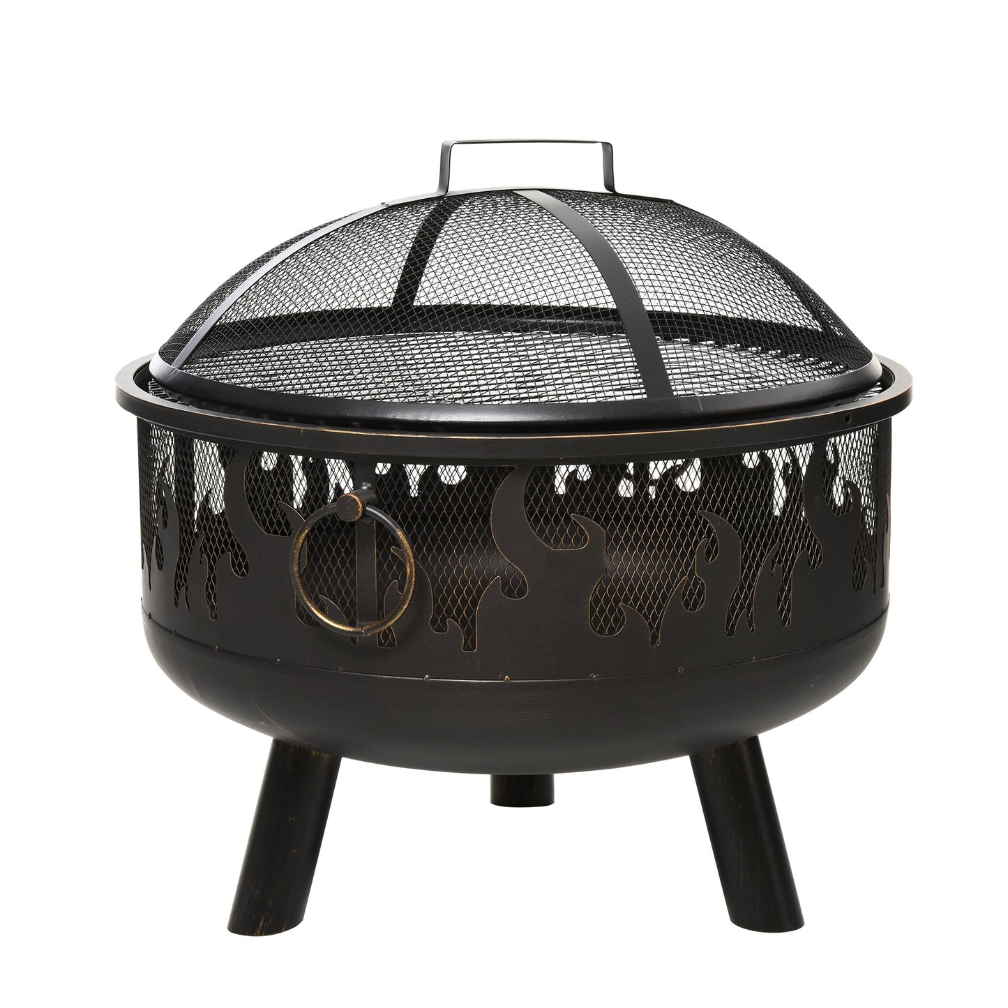 2-in-1 Outdoor Fire Pit with Cooking Grate Steel BBQ Grill Bowl Heater with Spark Screen Cover, Fire Poker for Backyard Bonfire Patio