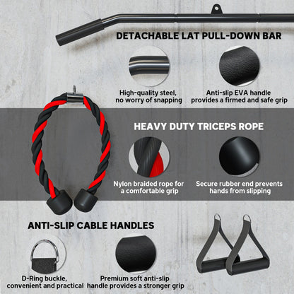 SPORTNOW Weight Pulley System, Cable Pulley System for Home Gym, Cable Machine LAT Pull Down Attachment for Biceps Curl, Tricep, Arm Workouts