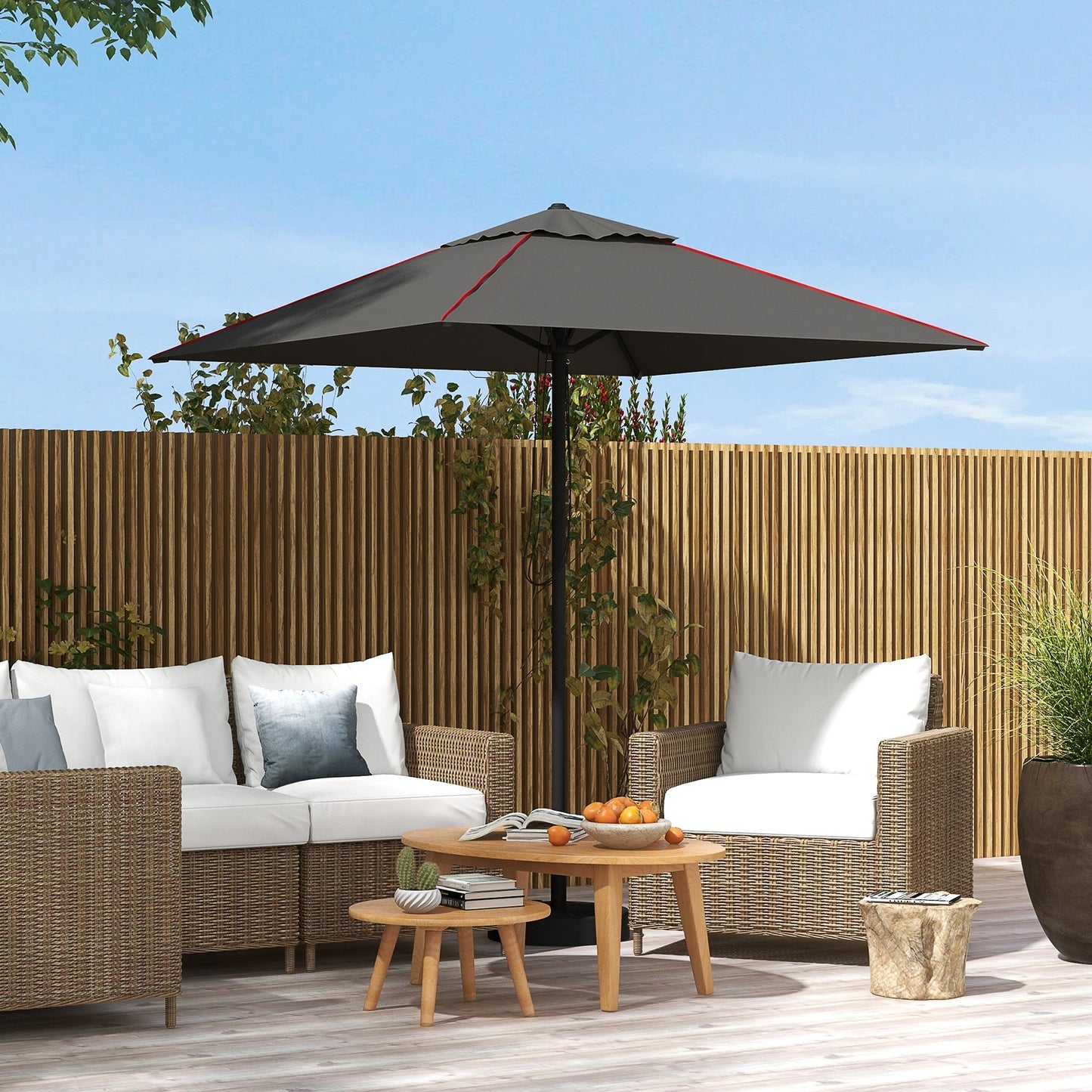 مظلة Outsunny Patio Parasol مع فتحة تهوية، مظلة طاولة سوق الحديقة، مظلة شمسية مع جانب الأنابيب، رمادي