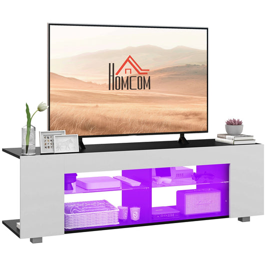 HOMCOM Multi-Shelf TV Cabinet, with Adjustable LED Lights - White