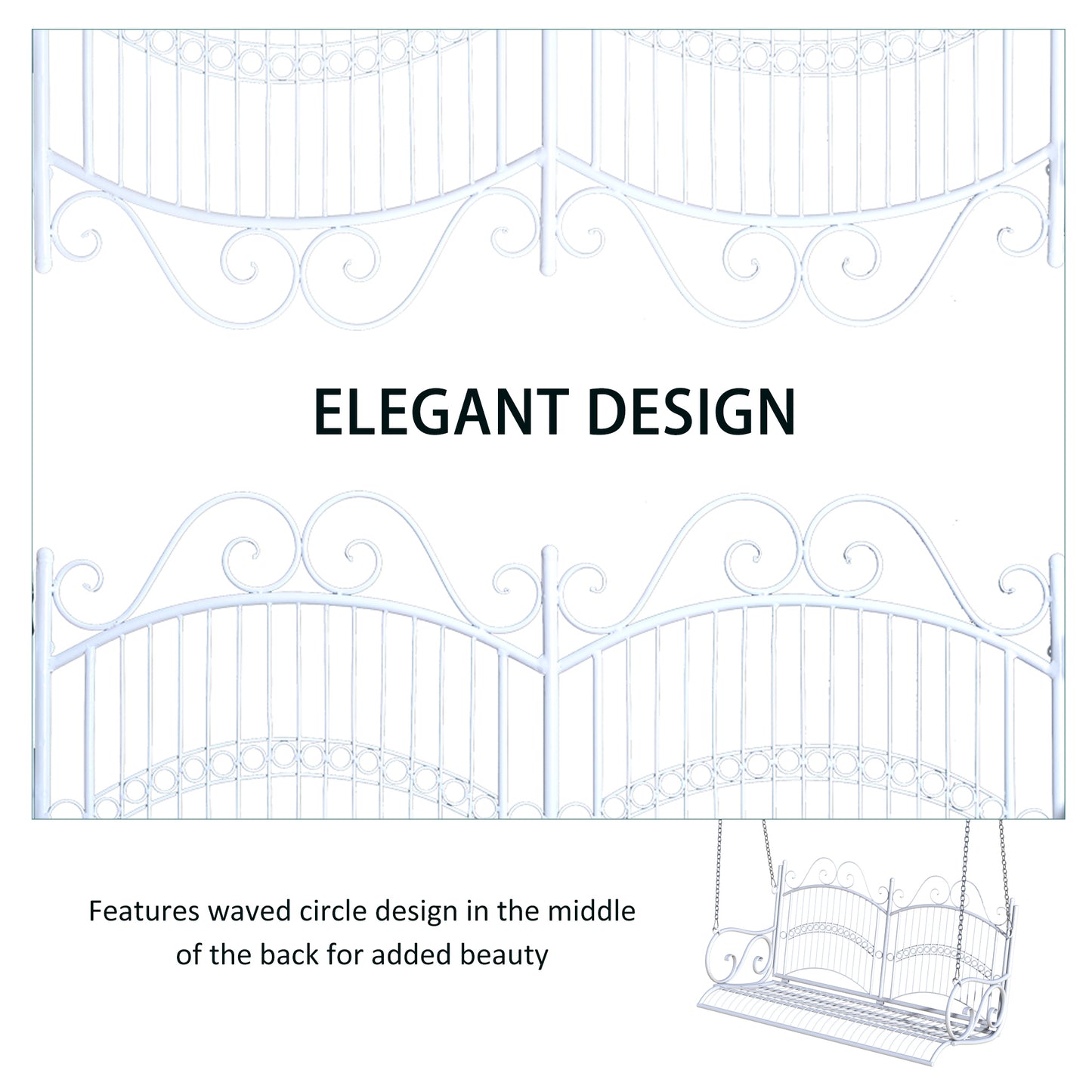 Outsunny Garden Bench Outdoor Metal 2-osobowy fotel wiszący hamak meble ogrodowe balkon biały - 118Lx 58W x 57H cm