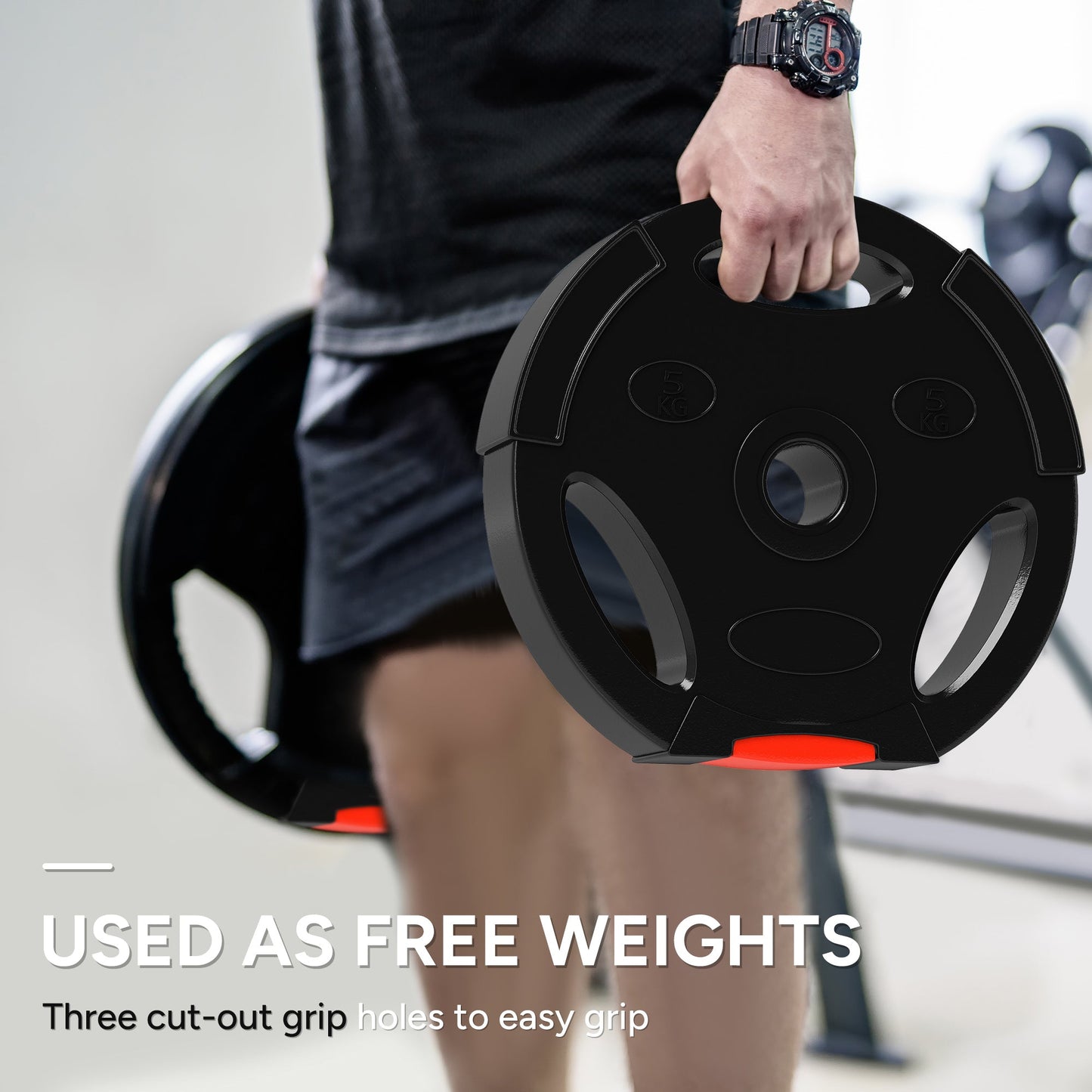 SPORTNOW Olympic Weight Plates Set, with Two 5kg and Two 2.5kg weights, Black