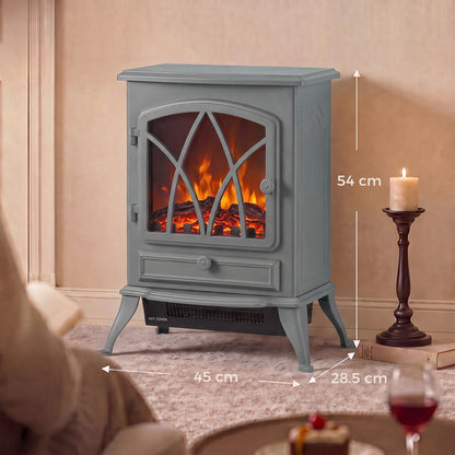 HOMCOM 1kW-2kW Vintage Electric Fireplace Heater - Grey