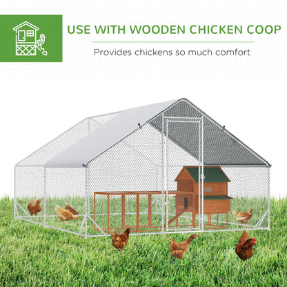 PawHut Chicken Run Galvanised Walk-in Chicken Coop Hen Poultry House Cage Rabbit Hutch Pet Playpen Garden w/ Water-Resist Cover, 3 x 4 x 2m