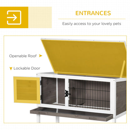 Pawhut Wooden Guinea Pig Hutch Bunny Cage Backyard Built in Tray Openable Asphalt Roof Small Animal House 86 x 45 x 70 cm Brown