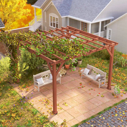 Zestaw pergoli drewnianej Outsunny 3,3 x 3,3 m, altana Graden Pergola, kratka na winorośl ze stabilną konstrukcją dla pnączy, kwiaty