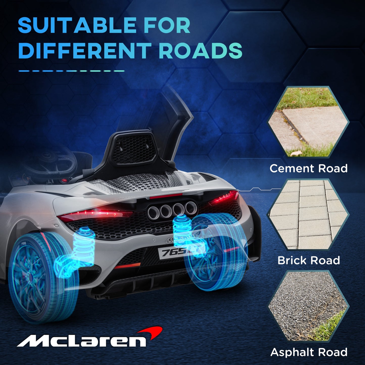 سيارة كهربائية للأطفال مرخصة من AIYAPLAY McLaren 765LT بقوة 12 فولت مع أبواب على شكل فراشة وعجلات نقل تعمل بالتحكم عن بعد باللون الرمادي