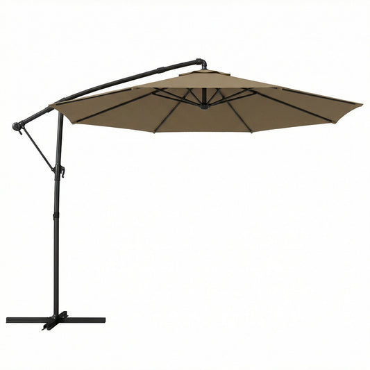 Outsunny 3 m Garden Cantilever Parasol with Cover, Round Overhanging Umbrella with 360Â° Rotation, Tilt, Khaki