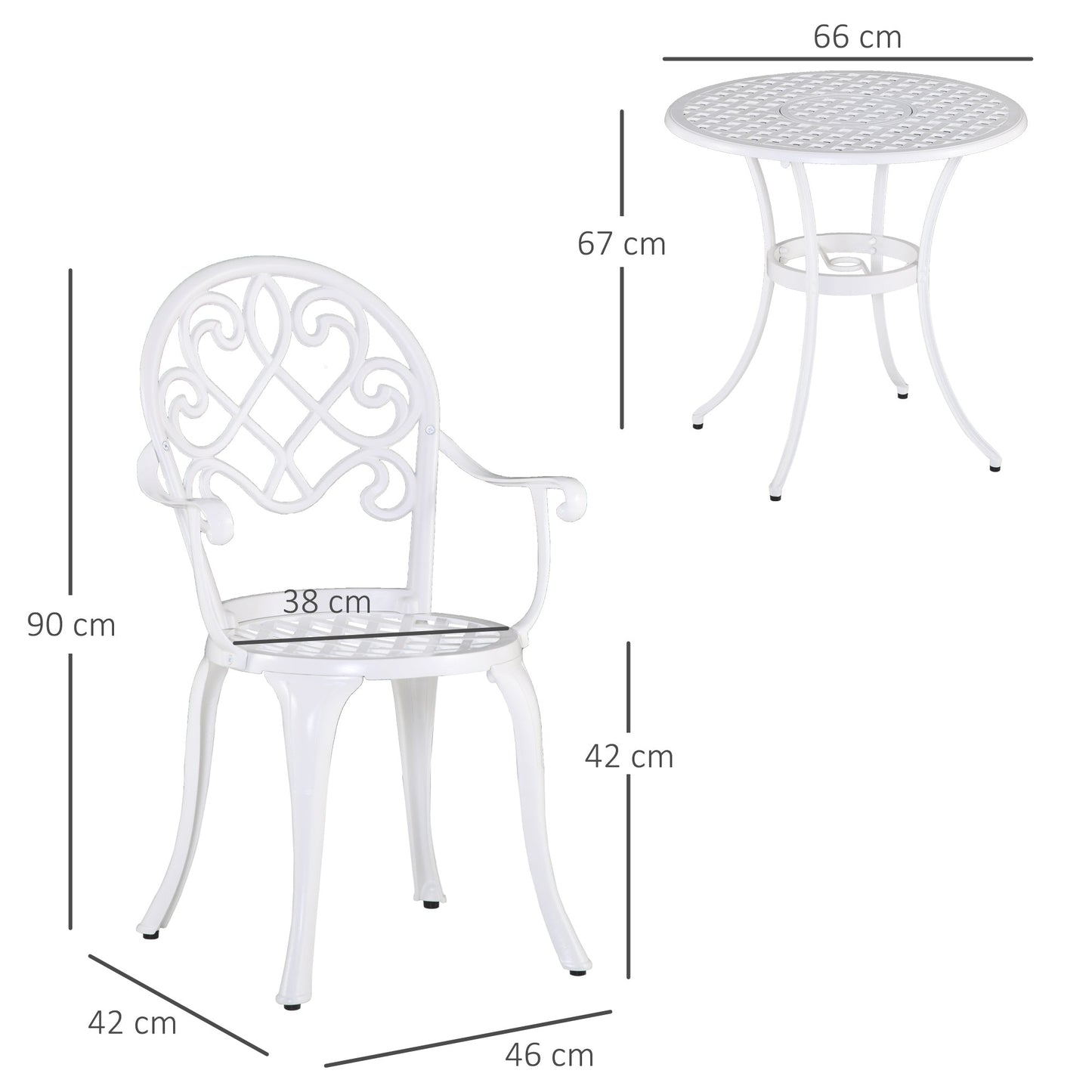 Outsunny 3 Piece Garden Table Set Bistro Set Round Table and 2 Chairs for Outdoor Indoor Patio Balcony Aluminium