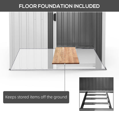 Outsunny 5 x 7FT Galvanised Metal Shed with Foundation, Lean to Tool Garden Shed with Sliding Doors and 2 Vents, White