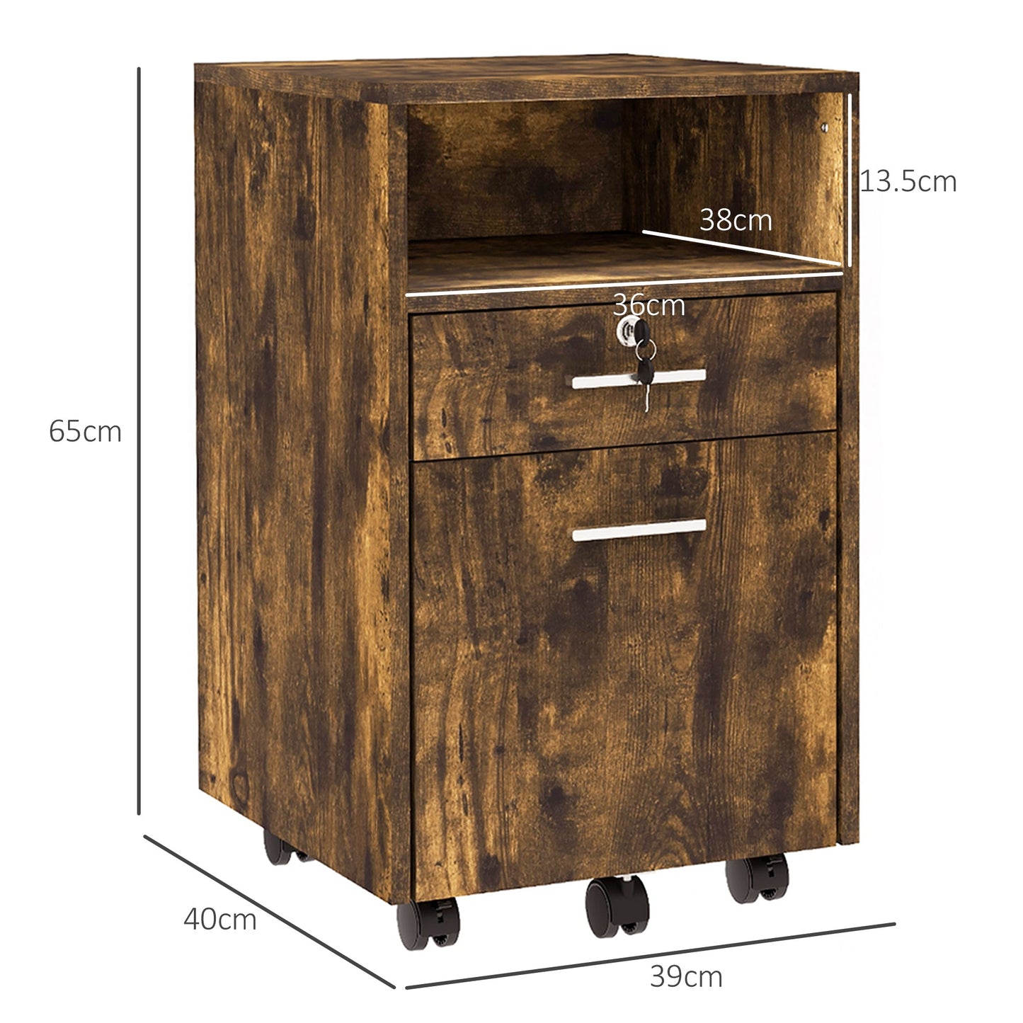 Vinsetto Lockable Two-Drawer Filing Cabinet, with Wheels - Wood-Effect