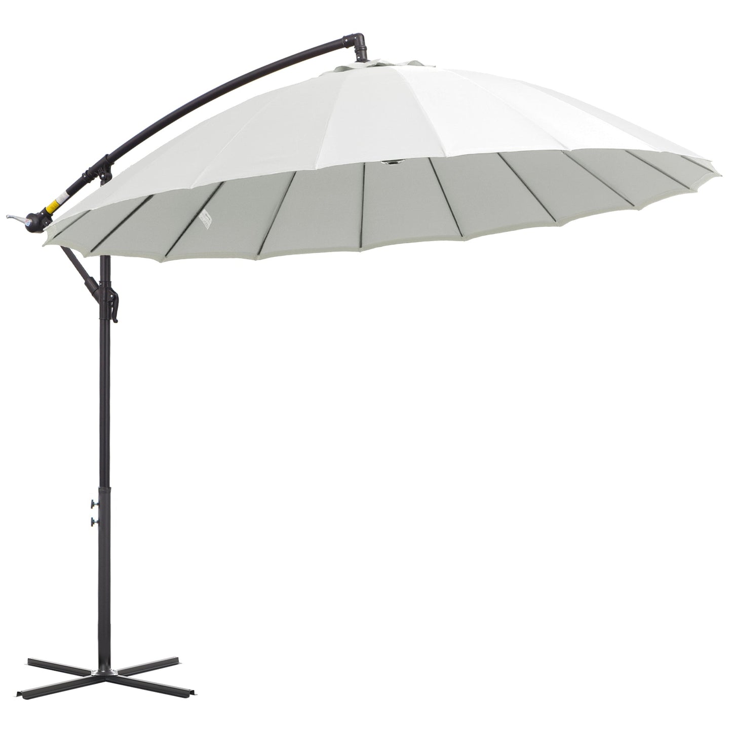 مظلة شمسية من Outsunny 3(m) Cantilever Shanghai Parasol Garden معلقة على شكل الموز مع مقبض كرنك، 18 ضلعًا قويًا وقاعدة متقاطعة، أبيض فاتح