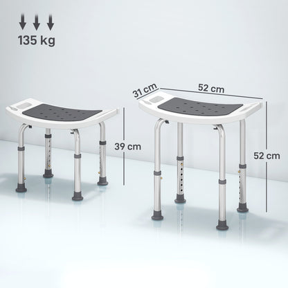 HOMCOM 6-Level Height Adjustable Aluminium Bath Room Stool Chair Shower Non-Slip Design w/ Padded Seat Drainage Holes Foot Pad, Grey