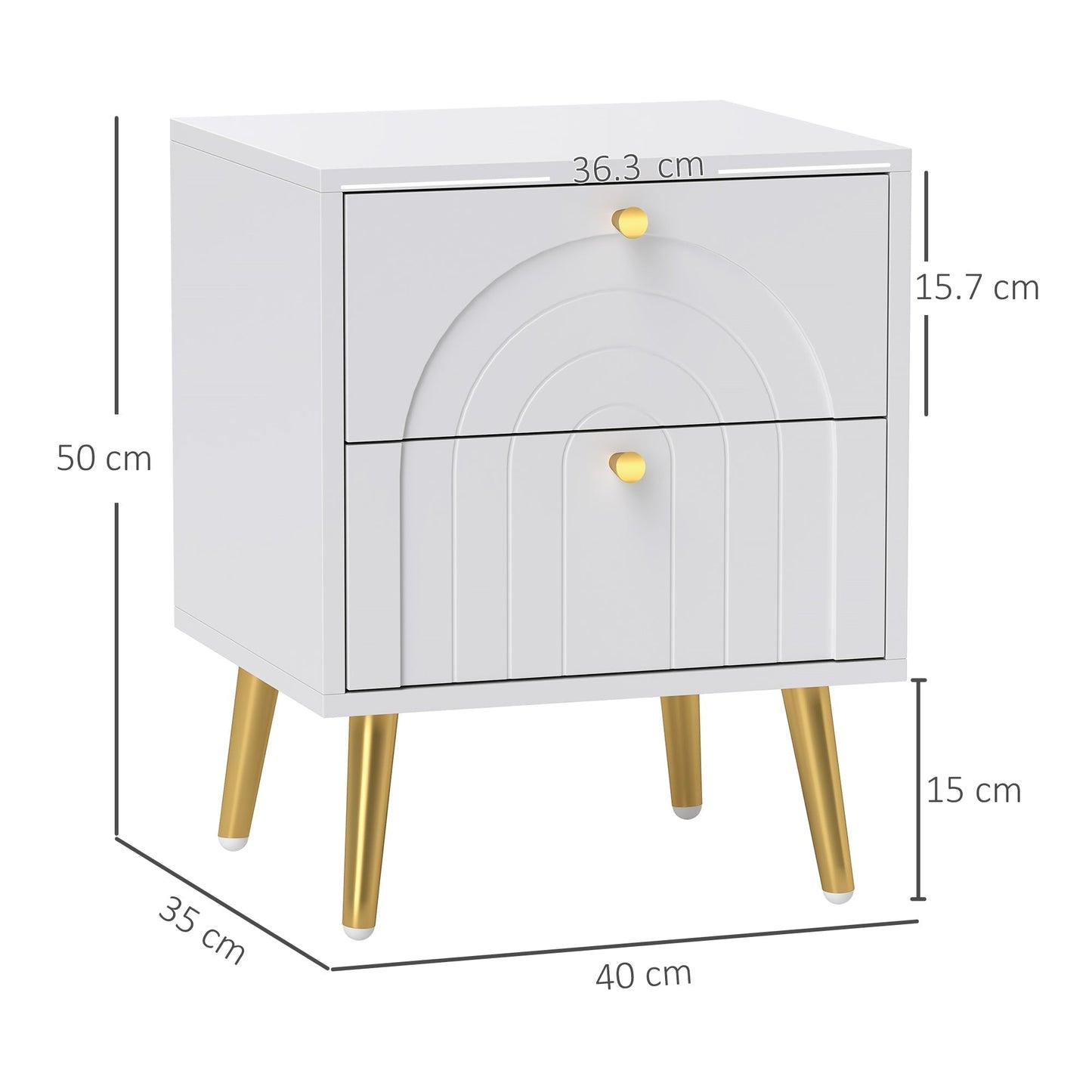 HOMCOM 2-Drawer Bedside Table Set of 2 - White