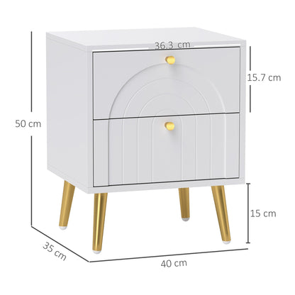 HOMCOM 2-Drawer Bedside Table Set of 2 - White