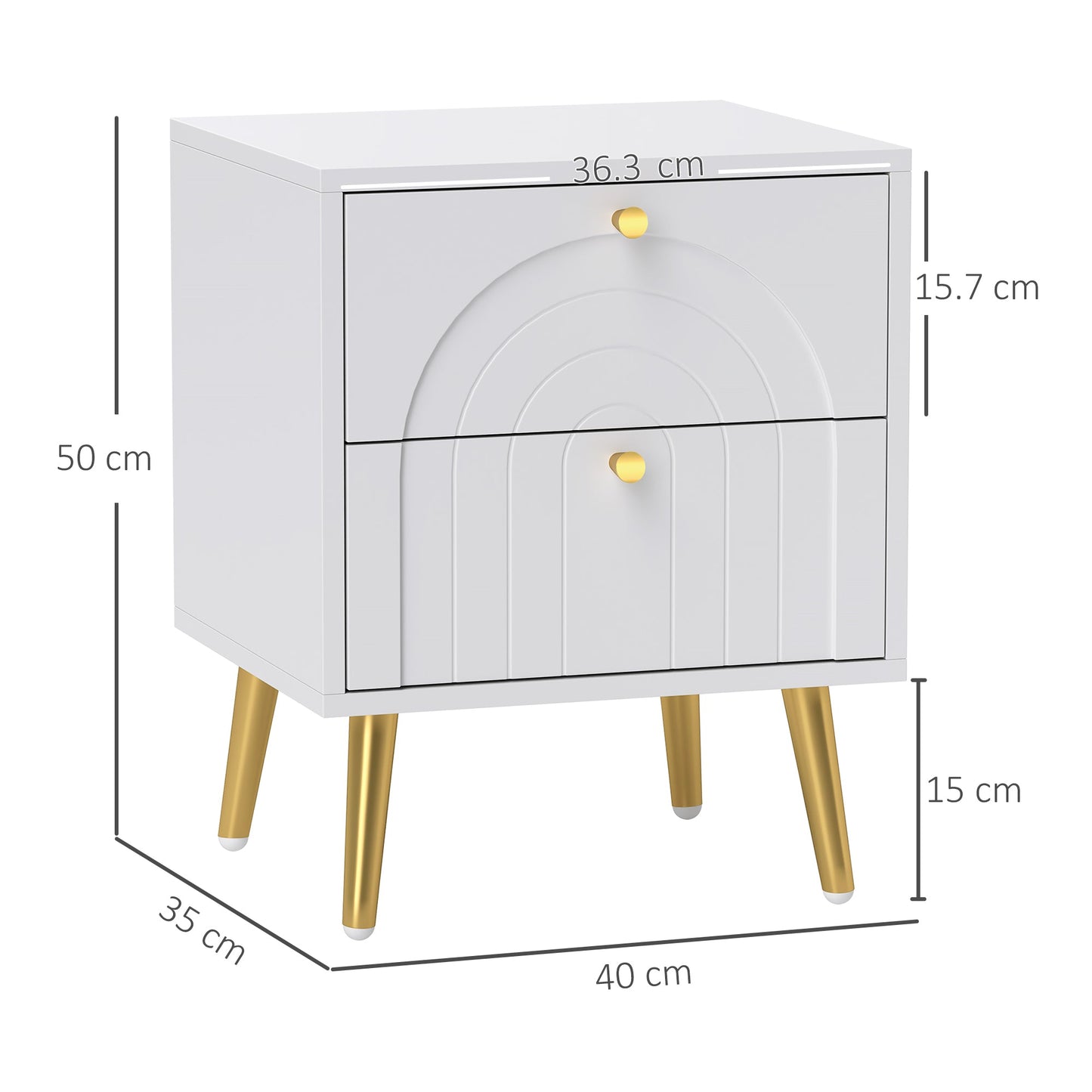 HOMCOM 2-Drawer Bedside Table Set of 2 - White