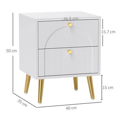 HOMCOM 2-Drawer Bedside Table Set of 2 - White