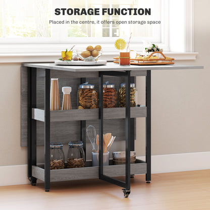 HOMCOM Four-Person Drop Leaf Table - Grey Wood-Effect