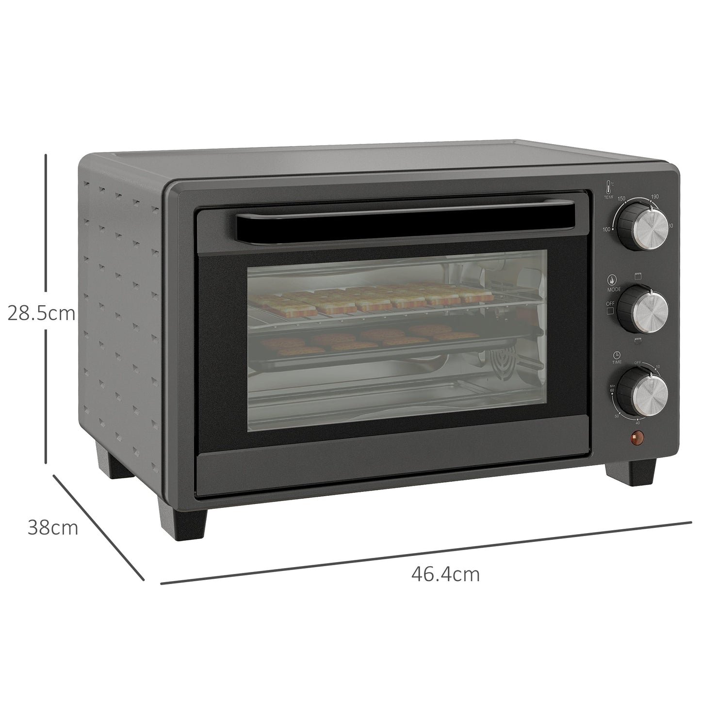 HOMCOM 21L Mini Countertop Oven, 100√Ç¬∞C-230√Ç¬∞C Adjustable Temp - Grey