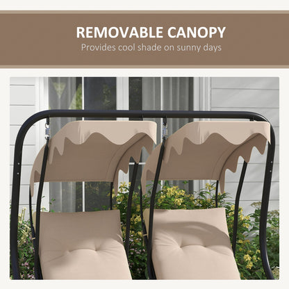 Outsunny Canopy Swing Chair Modern Garden Swing Seat Outdoor Relax Chairs w/ 2 Separate Chairs, Cushions and Removable Shade Canopy, Beige