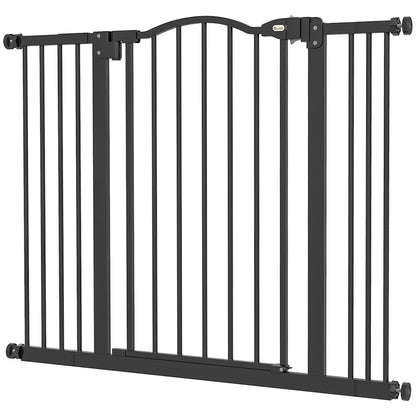 PawHut Metal 74-100cm Adjustable Pet Gate Safety Barrier w/ Auto-Close Door Black