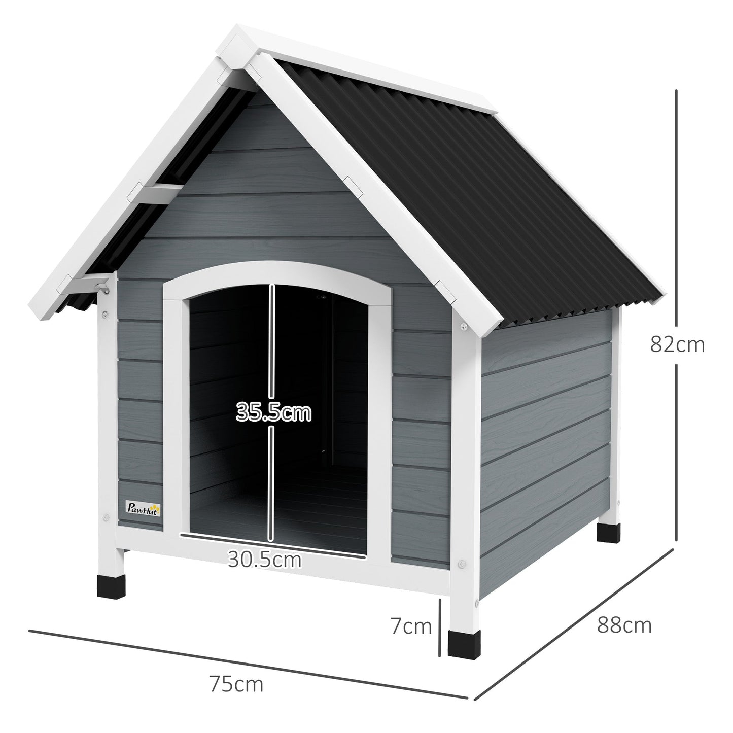 PawHut Outdoor Dog Kennel, Wooden Dog House, with Removable Floor, Anti-Corrosion Wood, for Medium Dogs, 82H x 75W x 88Dcm