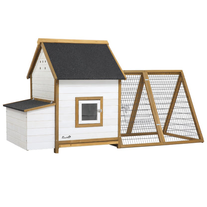 PawHut Chicken Coop, Rabbit Hutch, Hen House, Wooden Poultry Cage with Outdoor Run, Nesting Box, Removable Tray, Window and Lockable Door, 197 x 93 x 110cm