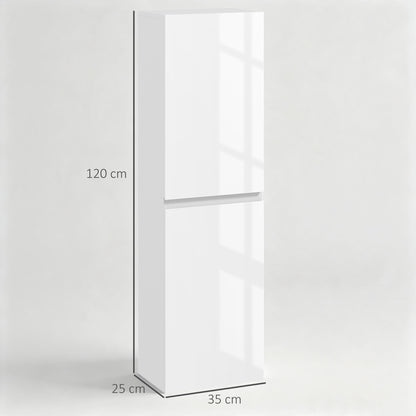 kleankin Bathroom Storage Unit, Tall Bathroom Cabinet with 2 Cupboards and Adjustable Shelves, White